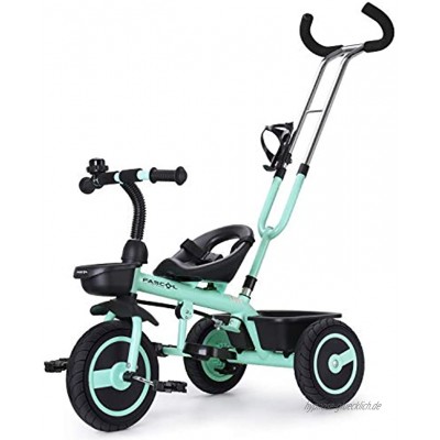 Fascol Kinder Dreirad mit Lenkbarer Schubstange 2 in 1 Kinderdreirad Baby Kinderwagen mit Flüsterleise Gummireifen Belastbarkeit bis 30 kg Hellgrün