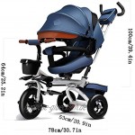 NUBAO Dreirad für Babys und Kinder 3 Räder sicherer Baldachin Fahrrad mit Griff Schiebepedal Farbe: Blau Dreiräder für 1–3 Jahre