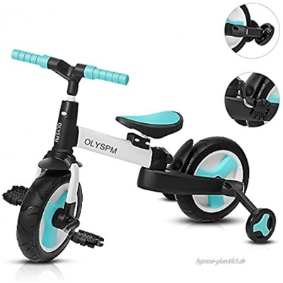 OLYSPM 4 in 1 Laufräder Kinder Dreiräder Lauflernhilfe,Vergrößerter Körper,faltbar Kinderlaufrad,mit Schubstange Kinderdreirad,für Kinder ab 1 Jahre bis 6 Jahren