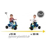 Smoby 740323 Be Fun Dreirad blau Kinderdreirad mit Schubstange Sitz mit Sicherheitsgurt Metallrahmen Pedal-Freilauf für Kinder ab 15 Monaten