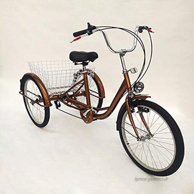 WUPYI2018 24 Zoll Dreirad Für Erwachsene,6 Speed Erwachsene Fahrrad Dreirad Trike Cruise Bike mit Einkaufskorb und Scheinwerfern,für Outdoor Sport Einkaufen