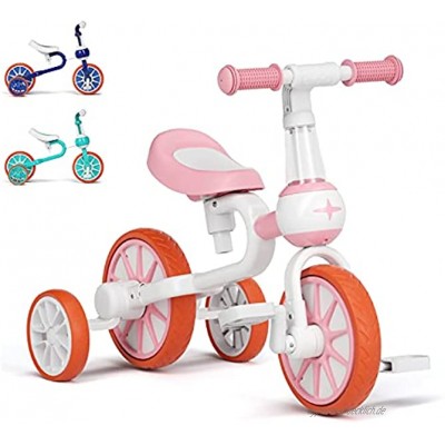 YMINA Laufrad ab 1-4 Jahre Dreirad Baby Lauflernhilfe Verstellbar für Kinder mit Abnehmbarem Pedal Jungen und Mädchen Geschenk Rosa