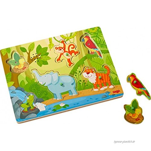 HABA 303181 Sound-Greifpuzzle Im Dschungel | Kinderpuzzle ab 2 Jahren mit süßen Tiermotiven | Lustige Tiergeräusche sorgen für extra Spaß