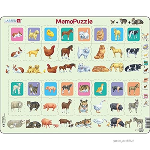 Larsen GP11 MemoPuzzle: Mutter und Baby Tier Duo Rahmenpuzzle mit 32 Teilen