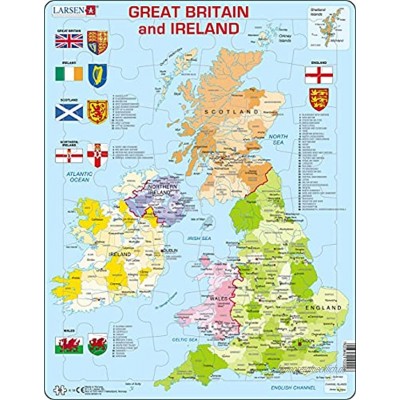Larsen K18 Politische Karte von Großbritannien & Irland Englisch Ausgabe Rahmenpuzzle mit 48 Teilen