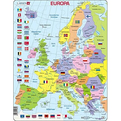 Larsen K2 Politische Karte Europas Deutsch Ausgabe Rahmenpuzzle mit 48 Teilen