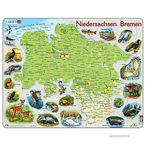 Larsen K88 Rahmenpuzzle Niedersachsen und Bremen mit Tieren 54 Teile