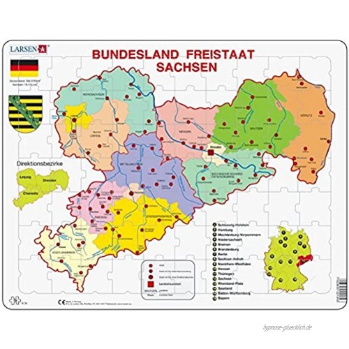 Puzzle 70 Teile Rahmenpuzzle Bundesland: Freistaat Sachsen
