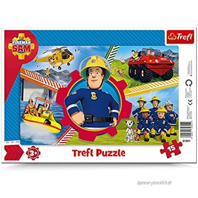 Trefl Puzzle Rahmenpuzzle mit Unterlage 15 Teile Ein Tag mit Feuerwehrmann für Kinder ab 3 Jahren