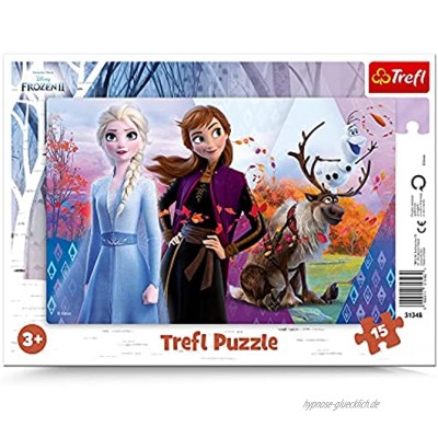 Trefl Puzzle Rahmenpuzzle mit Unterlage 15 Teile Magische Welt von Anna und Elsa für Kinder ab 3 Jahren