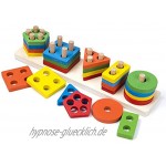 Afunti Hölzernes Form-Sortierer-Puzzlespiel-Spielzeug mit dem Stapeln von Blöcken geometrisches Sortieren