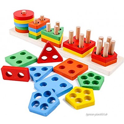 Afunti Hölzernes Form-Sortierer-Puzzlespiel-Spielzeug mit dem Stapeln von Blöcken geometrisches Sortieren