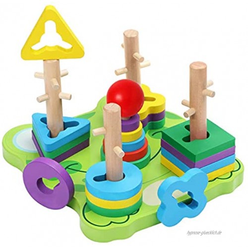 Belle Vous Steckspiel Frosch Holz Puzzle Sortierspiel 23-teilig Geometrisches Motorikspielzeug zum Stapeln Sortieren Stapelspiel Holzbausteine für Kleinkinder Kinder – Lernspiel zum Farben Lernen
