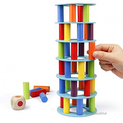 Coogam Hölzern Turm Stapelspiel Feinmotorik-Bausteine mit Würfeln Schiefer Turm Spielzeug Montessori Family Party Games für Kinder und Erwachsene