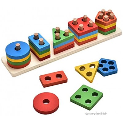 KanCai Holz Puzzles Kinder Kleinkind Geometrische Stacking Spiel Farben und Formen Sortierung Spiel Pädagogisches Spielzeug