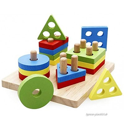 Lewo Holzpuzzles Geometrisches Stapel Steckspiel Farben und Formen Sortierspiel Lernspielzeug für Kleinkind Kinder