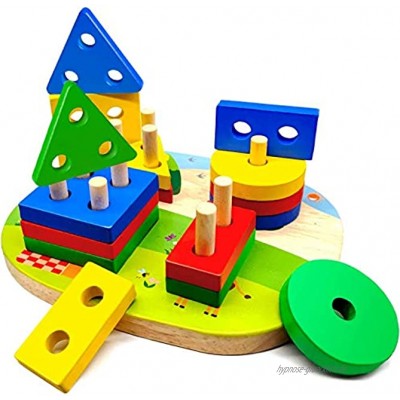 Montessori Spielzeug 1 2 3 Jahre Steckpuzzle Holzspielzeug Steckplatte Steckspiel mit 4 geometrischen Formen Sortier-und Stapelspielzeug Motorikspielzeug Lernspielzeug für Vorschule Junge Mädchen