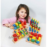 TOWO Holz Sortierspiel mit Geometrische Formen zum Stapeln Sortieren und Kategorisieren-holz formen Puzzle -geometrische figuren spiel-Pädagogisches Holzspielzeug Montessori Spielzeug für 3 Jahre alt