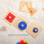 TOYANDONA 4 Stück Geometrische Puzzle Board Montessori Mehrere Form Puzzle Knopf Holzpuzzle Vorschule Lernmaterial Spielzeug Lernspielzeug