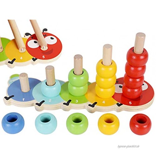 Toys of Wood Oxford Stapelturm Holz für Baby und Kleinkind Schönes Caterpillar-Zählspiel Stapelringe Holz mit 15 Ringen-Puzzle Sortieren Holzspielzeug ab 1 Jahr Babygeschenk- Motorikspielzeug