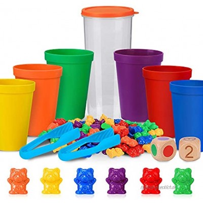 Zählbären Set Montessori Mathe Spielzeug für Kinder 71 Stück Bunte Regenbogen Zählen Bären Spiel mit Passenden Sortierbechern Nummer Farberkennung Stapelspielzeug Lernspielzeug für Kleinkinder