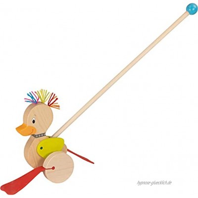 cama24com Schiebetier Punk-Ente Watschelente aus Holz von goki lustiges Schiebespielzeug mit Palandi® Sticker