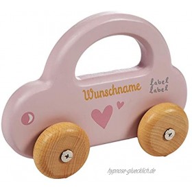Elefantasie Spielzeug Auto aus Holz mit Namen graviert rosa