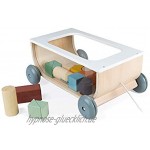 Janod Bauklötzchen-Wagen aus Holz Kollektion Sweet Cocoon Baby- und Kleinkindspielzeug Farbe auf Wasserbasis Spielzeug zum Ziehen Laufen lernen Ab 18 Monaten