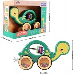 MOOKLIN ROAM Nachziehspielzeug für Kinder Bausteinen zum Stecken Aus Holz Auto mit Rad Push und Pull Spielzeug Nachziehspielzeug für Babys KleinkinderSchildkröte