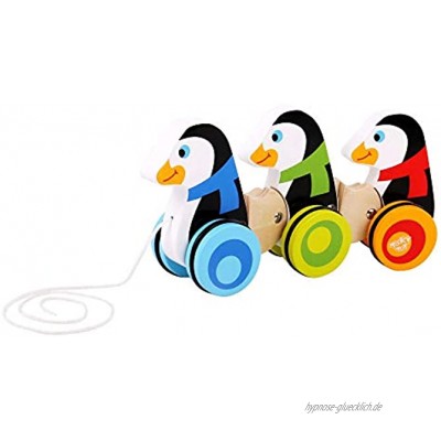 Tooky Toy Holzspielzeug niedliche Pinguine zum Hinterherziehen mit bunten Farben garantierter Spielspaß für Kinder ab 3 Jahren