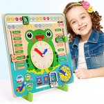 LICHENGTAI Kinder Kalender Clock Spielzeug Cartoon Frosch hölzerne Uhr für Früherziehung Date Kognitives Spielzeug Calendar Frog Clock Holz Kinder Täglich Kognitives Spielzeug