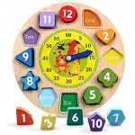 Reastar Lernuhr Uhr-Spielzeug aus Holz Lernspiel aus Holz Kinderspielzeug Lernuhr Montessori Spielzeug mit Seil Zahl und Tier Muster Pädagogisches Lernen Spielzeug für Kinder ab 3 Jahren