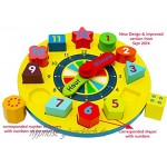 Toys of Wood Oxford Holzspielzeug Uhr lesen Lernen Spielzeug Holz Puzzle Holzuhr mit Zahlen und Formen Holzklötze bunt Sortierspielzeug 3 Jahre