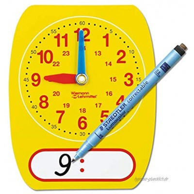 Wiemann Lehrmittel Lernuhr für Kinder beschreibbar Digitale Uhrzeit Lernen Lernuhr inkl. Folienstift