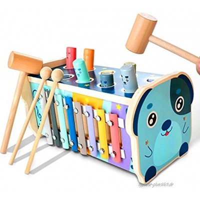 KIDWILL Xylophon und Hammerspiel Pädagogisches Vorschullernen Holzspielzeug Musikspielzeug Lernspielzeug mit Xylophon & Labyrinth & Hämmern Geschenk für Kinder Junge Mädchen ab 1 Jahr