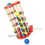 Klassisches Desktop Spiel Pound and Roll Wooden Tower Toy mit Hammer Helle Farbe Knock The Ball Off Ladder Freizeitspiel