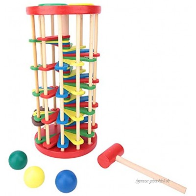 Klassisches Desktop Spiel Pound and Roll Wooden Tower Toy mit Hammer Helle Farbe Knock The Ball Off Ladder Freizeitspiel