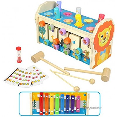 Symiu Hammerspiel Holzspielzeug Montessori Baby 3 IN 1 Kinder Spielzeug Xylophon Labyrinth mit Klopfbank Musikinstrumente Geschenk für Kinder Ab 3 4 5 6 Jahre Junge Mädchen