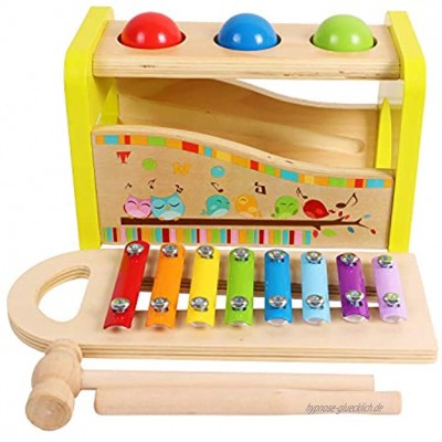 Toys of Wood Oxford Holzspielzeug Hammer Kugelbahn und Xylophon-Set Spielzeug aus Holz für Babys Musikspielzeug für Kinder