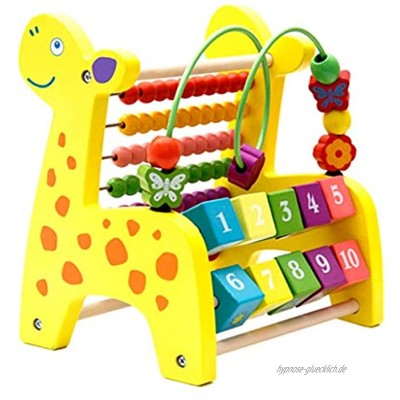 Backbayia Holz Fawn 3 in 1 Kinder Lernspielzeug mit Bunte Perlen Abakus Anzahl Rollender Blöcke Xylophon