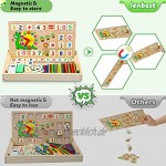 lenbest Montessori Mathe Spielzeug Magnetisch Holz Lernbox Zahlenlernspiel mit Spielkarten＆Tafel Spielzeug Doodle aus Holz Zeichnung Lernspielzeug für Kinder 3 4 5 Jahre Alt