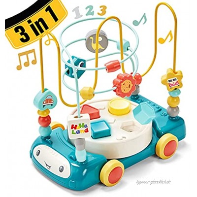 CubicFun Motorikschleife Baby Spielzeug Perlen Labyrinth Motorikwürfel mit Musik und Lichtern für ab 1 2 3 4 Jahr Junge Mädchen Kinder