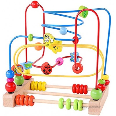 Perlenlabyrinth Holzspielzeug mit Tieren Graphics Educational Abacus Perlen Kreis Spielzeug bunten Roller Coaster Spiel Bead Maze für Kinderkinder Color : Multi-Colored Size : Free Size