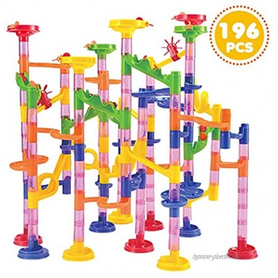 JOYIN 196 Stück Mehrfarbige Murmelbahn Marble Run Set Bausteine Spielzeug Mint-Lernspielzeug Lernbaustein Konstruktionspielzeug für Kinder 156 durchscheinende Kunststoffteile + 40 Glasmurmeln