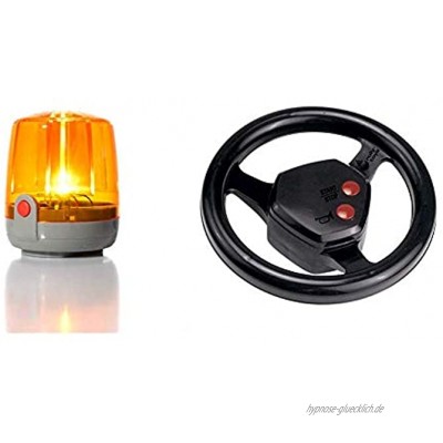 Rolly Toys Rundumleuchte Flashlight LED Technologie; + Montageplatte; Orange 409556 & rollySoundwheel Soundlenkrad für RollyToys Fahrzeuge mit Traktorgeräusch und Hupfunktion 409235