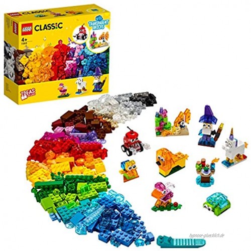 LEGO 11013 Classic Kreativ-Bauset mit durchsichtigen Steinen und Tieren für Kinder ab 4 Jahren