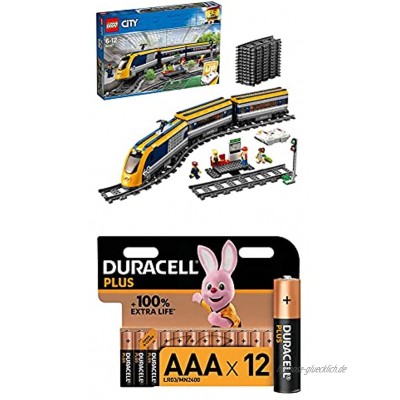 LEGO 60197 City Personenzug mit batteriebetriebenem Motor ferngesteuertes Set mit Bluetooth-Verbindung Schienen und Zubehör + Duracell Plus AAA Alkaline-Batterien 12er Pack
