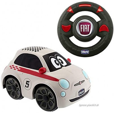 Chicco Fiat 500 Sport Ferngesteuertes Auto für Kinder Funkgesteuertes Auto mit intuitivem Lenkrad RC Auto mit Sounds und Hupe Weiß Kinderspielzeug 2-6 Jahre