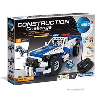 Clementoni 59144 Galileo Science – Construction Challenge Polizeifahrzeuge Bausatz für ein ferngesteuertes Auto Mechanik & Technik Spielzeug für Kinder ab 8 Jahren