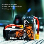 BETAFPV 2pcs 850mAh 4S Lipo Battery 75C 14.8V with XT60 14AWG Silicone Wire for 4S 3-5inch Toothpick Drone Like TWIG ET5 Quad